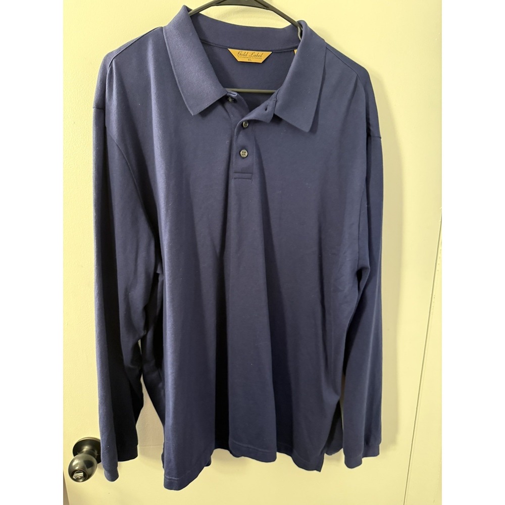 Gold Label Polo Shirt Mens XL Pima Cotton Regular Long Sleeve Solid Navy Luxury
